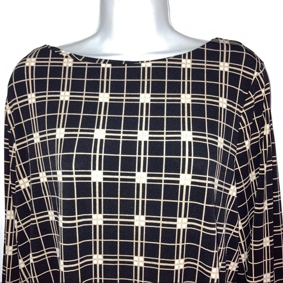 Charter Club Stretch Long Sleeve Plaid Top XL Black Tan - Picture 4 of 7
